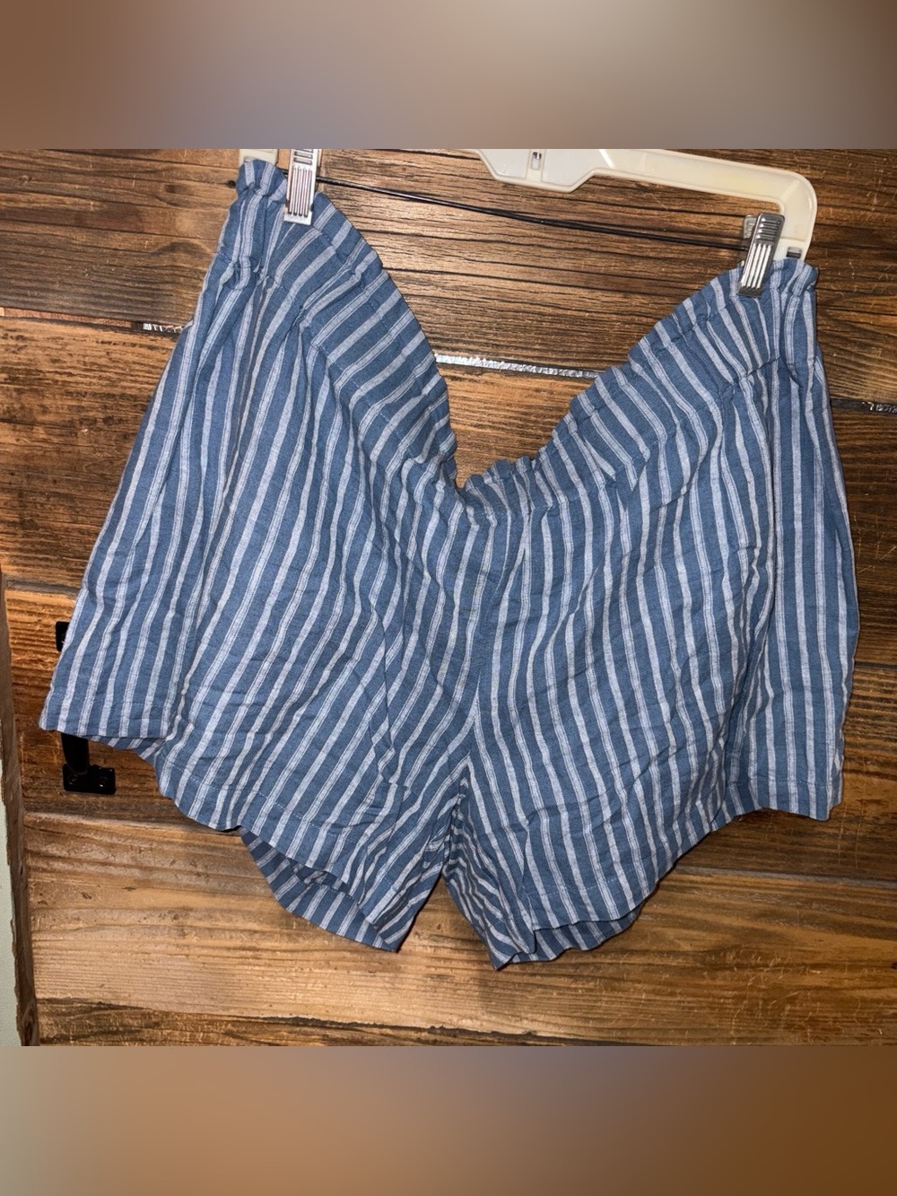 The Nines by HATCH Blue and White Striped Relaxed Shorts